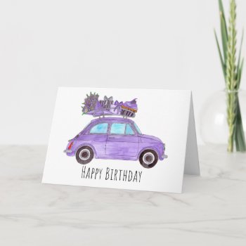 Purple Retro Fiat 500 Birthday Card by studioportosabbia at Zazzle