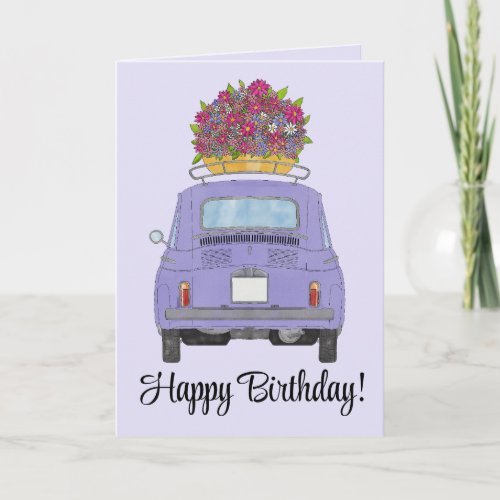 Purple Retro Fiat 500 Birthday Card
