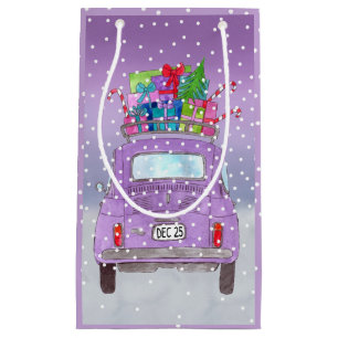 Purple Retro Fiat 500 with Christmas Gifts Small Gift Bag