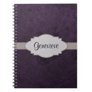 Purple Retro Floral Abstract Nameplate Notebook