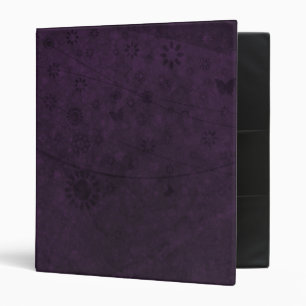 Purple Retro Flowers and Butterflies Abstract 3 Ring Binder