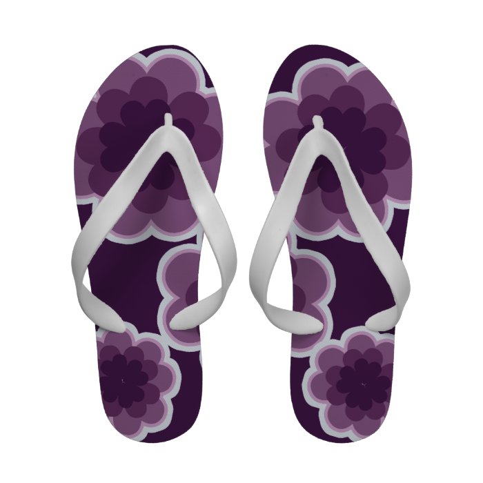 Purple retro flowers flip flops