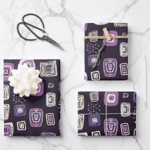 Purple Retro Geometric Pattern Wrapping Paper Sheets