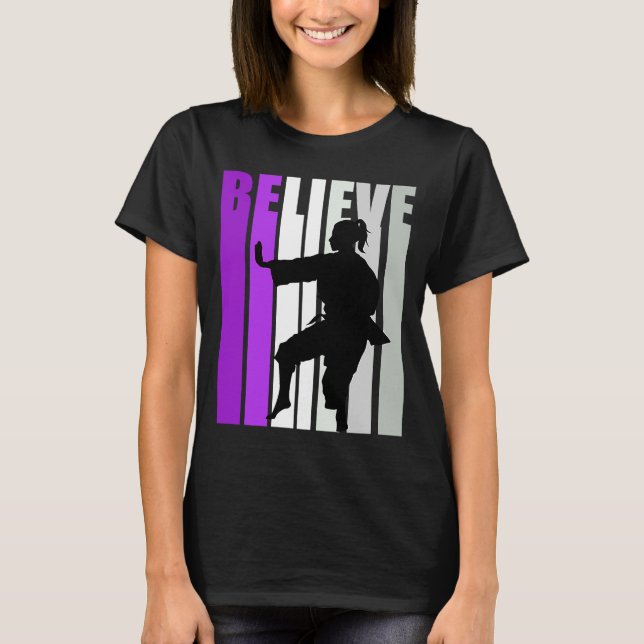 Purple Retro Girls Birthday Karate Martial White B T-Shirt (Front)