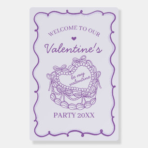 Purple Retro Heart Coquette Cake Valentine Welcome Foam Board