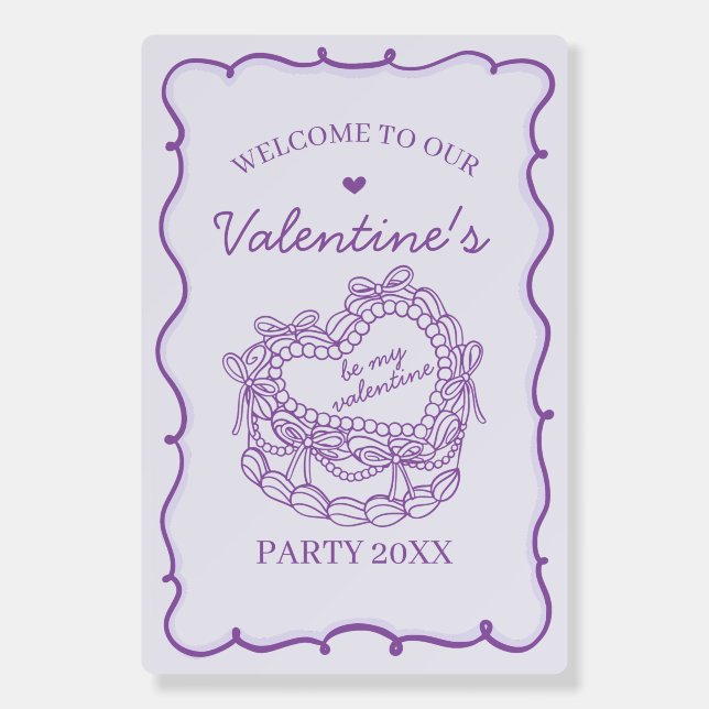 Purple Retro Heart Coquette Cake Valentine Welcome Foam Board (Front)