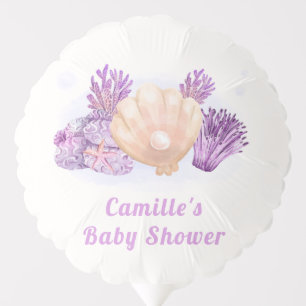 Purple Retro Pearl Seashell Baby Shower Balloon