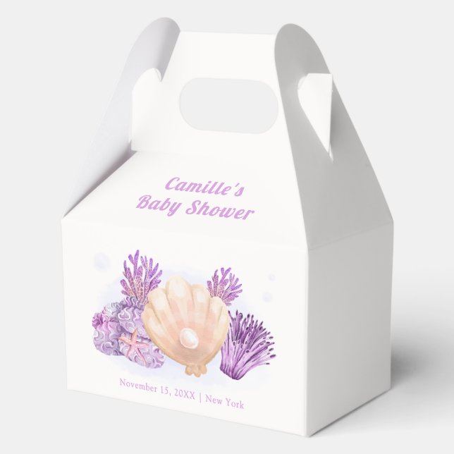 Purple Retro Pearl Seashell Baby Shower   Favor Boxes (Front)