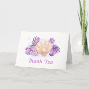 Purple Retro Pearl Seashell Baby Shower Letterpress Thank You Card