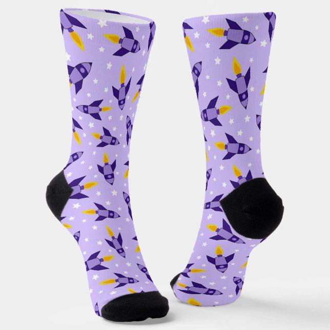 Purple Retro Rocket Crew Socks (Angled)
