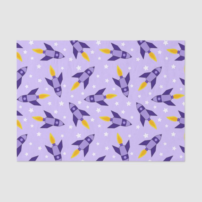 Purple Retro Rocket Tissue Paper (Front)