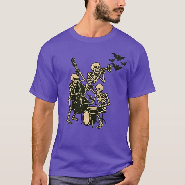 Purple Retro Skeleton Band Halloween  T-Shirt (Front)