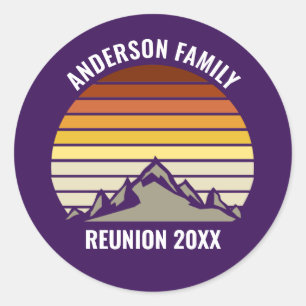 Purple Retro Sunset Mountain Custom Party Classic Round Sticker