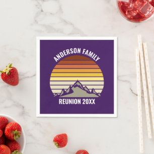 Purple Retro Sunset Mountain Custom Party Napkins