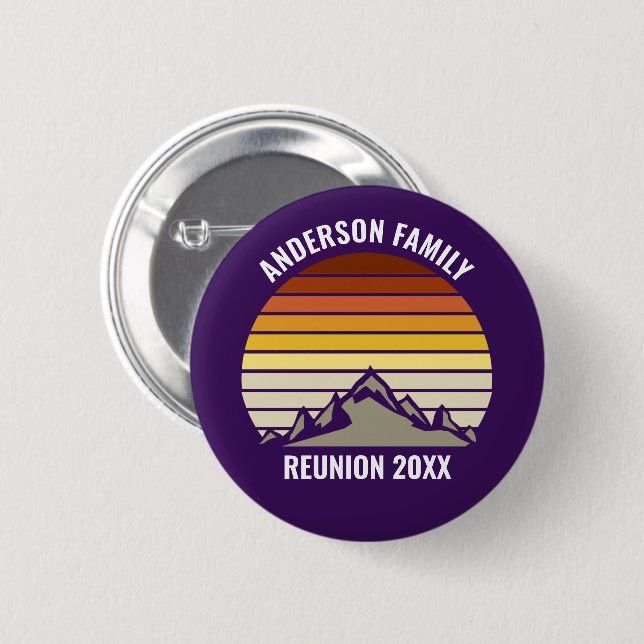 Purple Retro Sunset Mountain Customized Button (Front & Back)