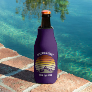 Purple Retro Sunset Mountain Personalized Bottle Cooler