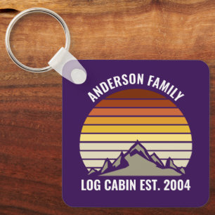 Purple Retro Sunset Mountain Personalized Keychain