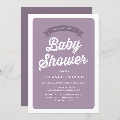 Purple Retro Typography Script Classic Baby Shower Invitation