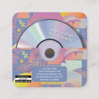 Purple Retro Vaporwave Music Producer CD DJ Square Business Card