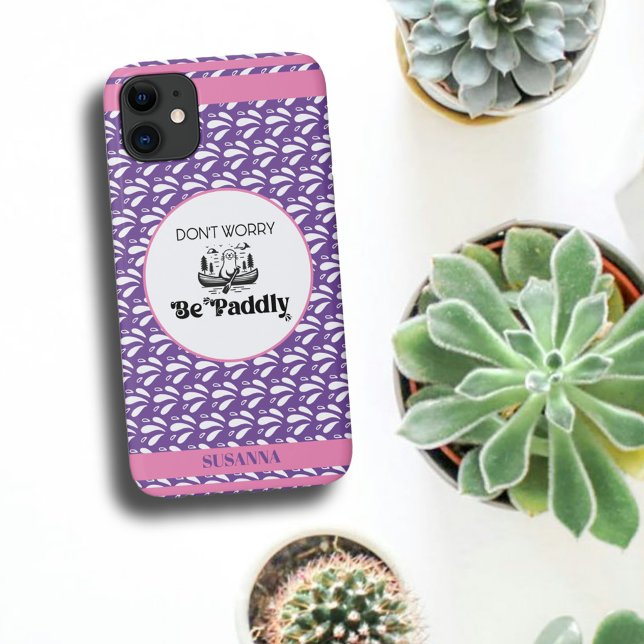 Purple Retro Water Pattern Otter Canoe Custom Name Case-Mate iPhone Case (Creator Uploaded)