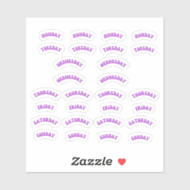 Purple Retro Weekday Journal Sticker Pack  (Sheet)
