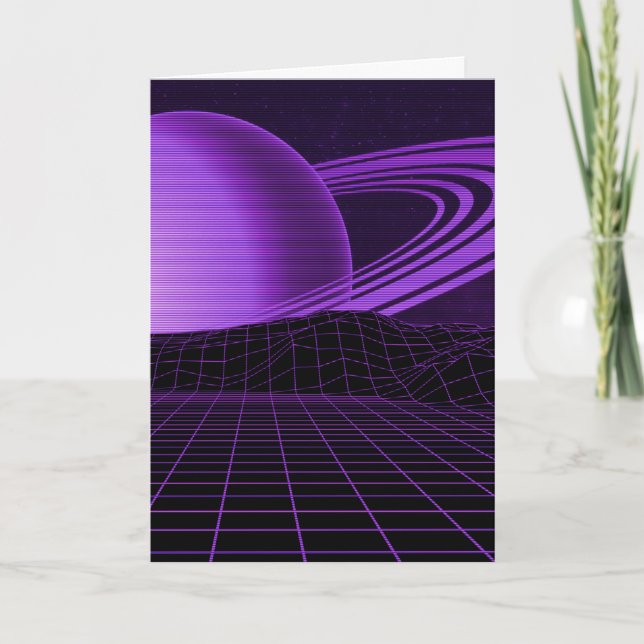 Purple Retrowave Greetings Card (Front)