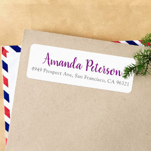 Purple Return Address Label with Modern Script