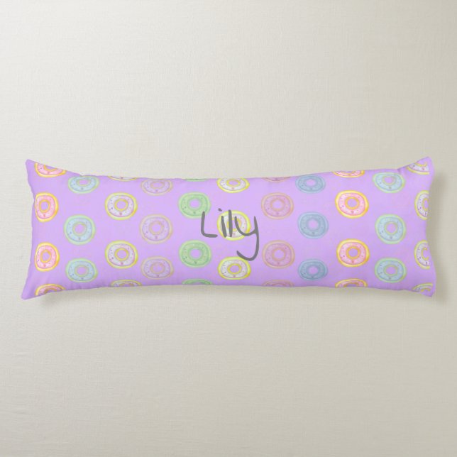 Purple Reversible Custom Name Donut Body Pillow (Front)