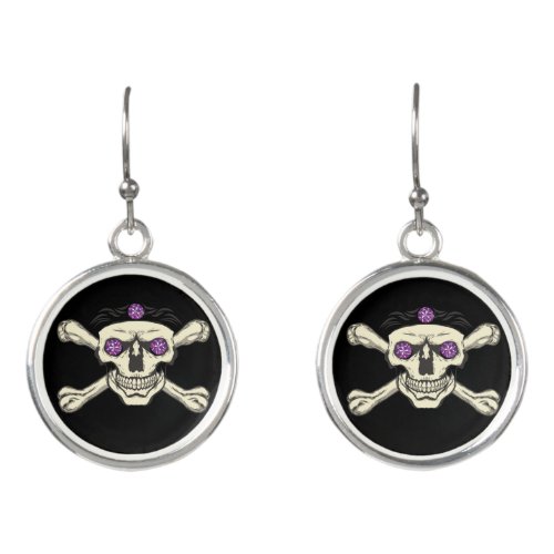 Purple Rhinestone Eyes Skull Earrings _ Jewelry