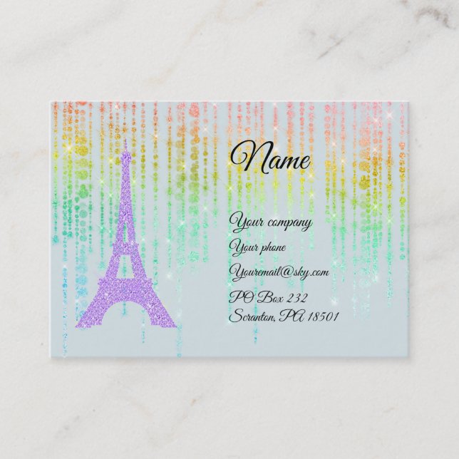 Purple Rhinestones  Eiffel Tower Bright Business Card (Front)