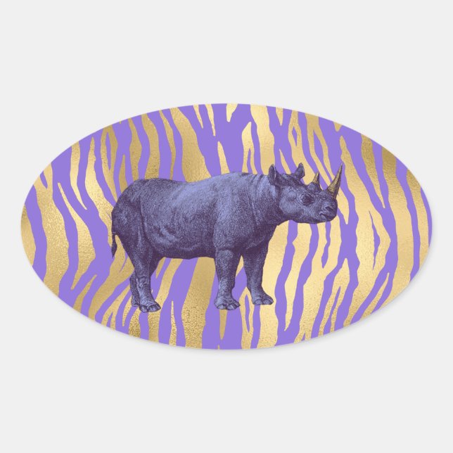 Purple Rhinoceros Animal Print Oval Sticker (Front)