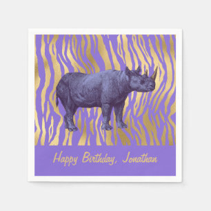 Purple Rhinoceros Happy Birthday Party Napkins