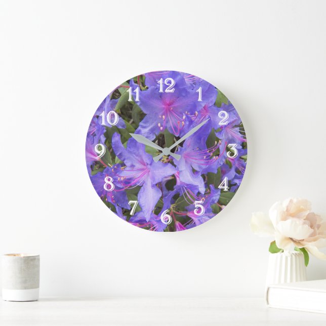 Purple Rhododendron Blooms Floral Large Clock (Home)