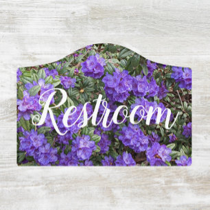 Purple Rhododendron Blooms Floral Restroom Door Sign