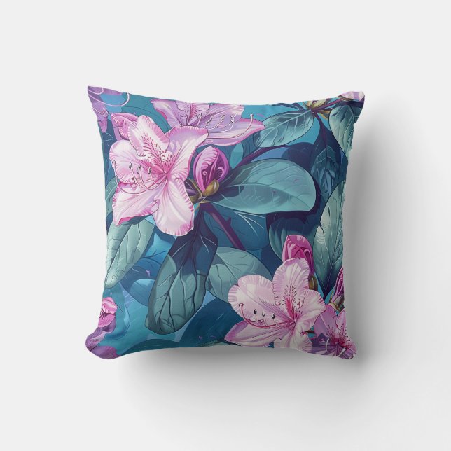 Purple rhododendron flower blossom with petals throw pillow (Front)