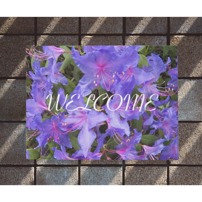 Purple Rhododendron Flowers Welcome Doormat (In Situ)