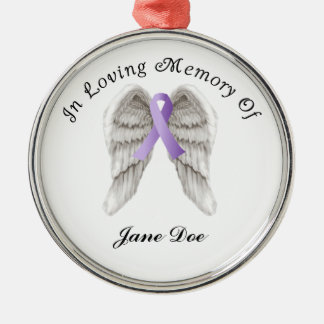 Purple Ribbon All Cancer In Memory Metal Ornament
