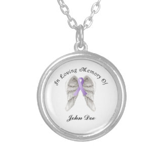 Purple Ribbon All Cancer In Memory Silver Plated Necklace