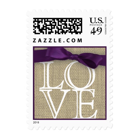 Purple Ribbon and Burlap Love Postage
