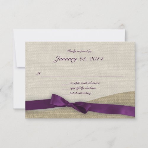 Purple Ribbon and Burlap Response Personalized Invitation