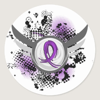 Purple Ribbon And Wings Alzheimer's Disease Classic Round Sticker