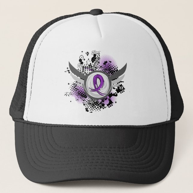 Purple Ribbon And Wings Epilepsy Trucker Hat (Front)