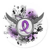 Purple Ribbon And Wings Pancreatic Cancer Classic Round Sticker