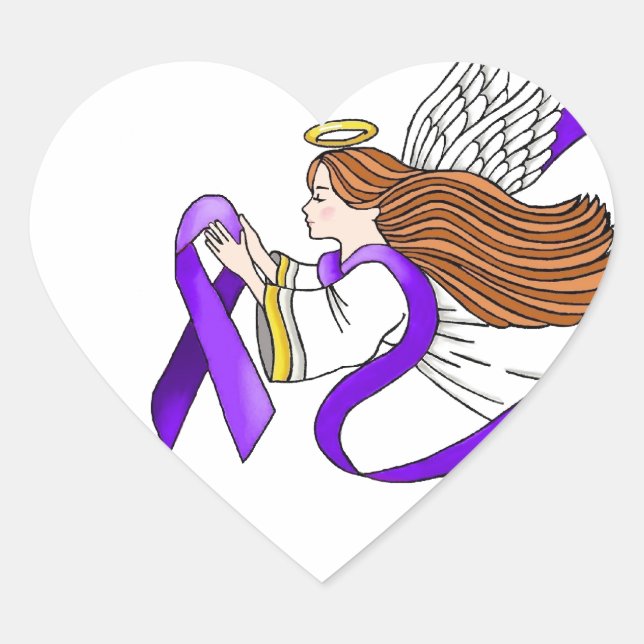 "Purple Ribbon" Angel of Awareness Heart Sticker (Front)