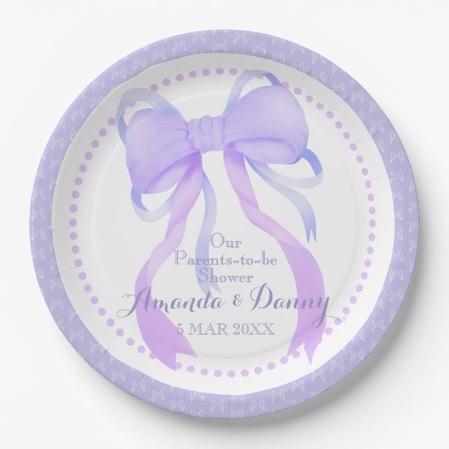 Purple Ribbon Baby Girl Shower  Paper Plates (Front)