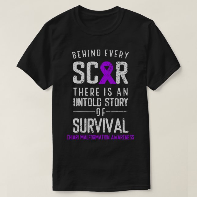 Purple Ribbon Behind Scar Chiari Malformation Awar T-Shirt (Design Front)