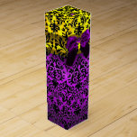 PURPLE RIBBON, BLACK GOLD ART NOUVEAU DAMASK WINE GIFT BOX<br><div class="desc">Elegant gold yellow gift box with vibrant 3D amethyst gemstone , classy, unique Art Nouveau damask, easily customizable with your text for wedding wine , nuptial gift, sweet 16 , baby showers, bridal showers, quinceanera birthday parties, Bat Mitzvah, romantic engagement showers, Christmas, holiday , office , family reunions , new...</div>