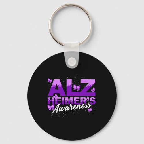 Purple Ribbon Butterflies Alzheimerheimers Awarene Keychain