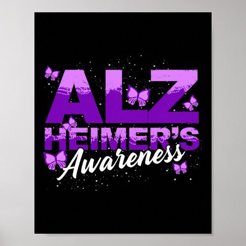 Purple Ribbon Butterflies Alzheimerheimers Awarene Poster