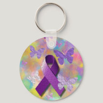 Purple Ribbon, Butterflies with Colorful Art Keychain